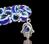 Evil Eye Hamsa Hand Silver Charm Dangle Bead Energy Bracelet Grande 10mm