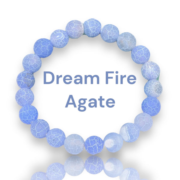 AGATE Dream Fire Blue Matte Rustic Gemstone Energy Bead Bracelet