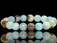 Amazonite - Faceted Diamond Cut Custom Size Round Stretch (8mm) Natural Gemstone Crystal Energy Bead Bracelet