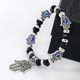 Evil Eye Hamsa Hand Charm Black Crystal Bead Energy Bracelet