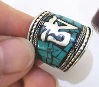 Turquoise Handmade Tibetan Ohm Symbol Tribal Ring Adjustable