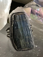 Kyanite Natural Slice Gemstone .925 Sterling Silver Free Form Ring (Size 8.5)