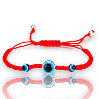 Evil Eye Red Silk Kabbalah 3 Eyes Braided Macrame Adjustable Slider Knot Good Luck Protection Bracelet
