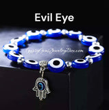 Evil Eye Hamsa Hand Silver Charm Dangle Bead Energy Bracelet