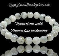 MOONSTONE with Tourmaline Crystal Gemstone Energy Bead Bracelet