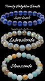 Gemstone Three Bracelet Bundle Enlightened Soul Trinity Set• Lapis Lazuli • Labradorite • Amazonite Crystal Energy Bead Bracelets Set, Pack of 3, (8mm)