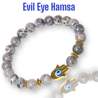 Evil Eye Grey Jasper Natural Stone Bead Energy Bracelet