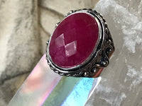 Ruby Natural Faceted Gemstone .925 Sterling Silver Oval Ring (Size 7.5)