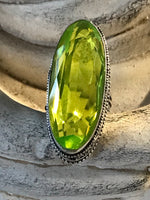 Peridot Natural Gemstone .925 Sterling Silver Oval Statement Ring (Size 8.75)