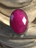 Ruby Natural Faceted Gemstone .925 Sterling Silver Oval Statement Ring (Size 8.5)