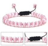 Cats Eye Pink Braided Rope Gemstone Energy Bead Bracelet, Adjustable