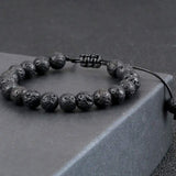 Lava Rock Black Matte Rustic Braided Rope Gemstone Energy Bead Bracelet, Adjustable