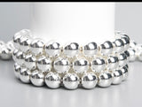 Hematite Bright Silver Custom Size Round Smooth Stretch (8mm) Natural Gemstone Crystal Energy Bead Bracelet