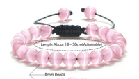 Cats Eye Pink Braided Rope Gemstone Energy Bead Bracelet, Adjustable