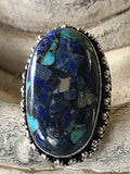 Lapis Lazuli Turquoise Copper Gemstone Orgone .925 Sterling Silver Oval Ring (Size 7)