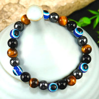Tiger Eye-Evil Eyes-Obsidian-Hematite Natural Stone Bead Energy Bracelet