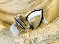 Moonstone Rainbow Gemstone .925 Sterling Silver Locket Ring (Size 8)