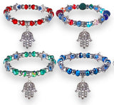 Evil Eye Hamsa Hand Charm Colorful Lava Crystal Bead Energy Bracelet