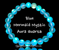 Mermaid Mystic Aura Quartz Blue Matte Rustic Frost Gemstone Energy Bead Bracelet