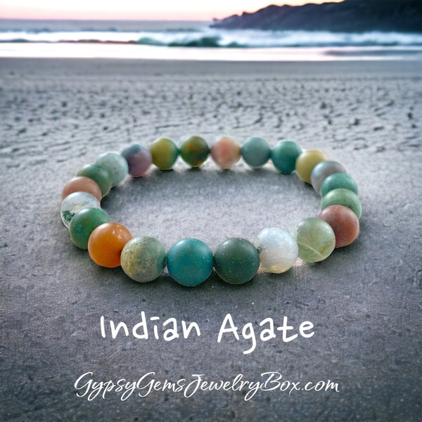 Agate Indian Matte Rustic Gemstone Energy Bead Bracelet "Luck"