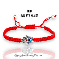 Evil Eye Hamsa Hand Red Silk String Braided Macrame Adjustable Slider Knot Good Luck Energy Bracelet