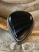 Onyx Black Banded Sardonyx Gemstone .925 Sterling Silver Ring (Size 7.5)