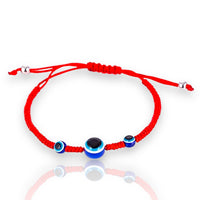 Evil Eye Red Silk Kabbalah 3 Eyes Braided Macrame Adjustable Slider Knot Good Luck Protection Bracelet