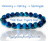 Tiger’s Eye - Teal Blue Custom Size Round Smooth Stretch (8mm) Natural Gemstone Crystal Energy Bead Bracelet