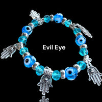 Evil Eye Turkish Hamsa Hand multiple Charms Bead Energy Bracelet Teal Blue
