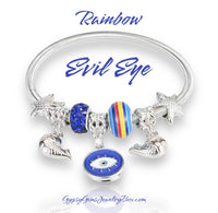 Evil Eye Pandora Style Charm Silver Crystal Rainbow Bead Bangle Bracelet