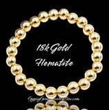 Hematite 18k Gold Custom Size Round Smooth Stretch (8mm) Natural Gemstone Crystal Energy Bead Bracelet