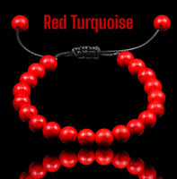 TURQUOISE Red Braided Rope Gemstone Energy Bead Bracelet Adjustable