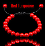 TURQUOISE Red Braided Rope Gemstone Energy Bead Bracelet Adjustable