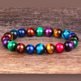 Tiger’s Eye - Multi Color Rainbow Custom Size Round Smooth Stretch (8mm) Natural Gemstone Crystal Energy Bead Bracelet