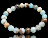 Calcite - Blue Lemurian Caribbean Aquatic Argentinia Calcite Round Smooth Stretch (8mm) Natural Gemstone Crystal Energy Bead Bracelet
