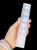 Selenite Satin Spar 7 Chakra Engraved Charging Plate Crystal Wand