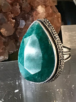 Emerald Natural Genuine Faceted Gemstone .925 Sterling Silver Pear Point Ring (Size: 9)