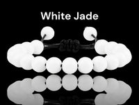 Jade - Nephrite White Porcelain Jade Braided Macrame Adjustable Sliding Knot Round Smooth (8mm) Natural Gemstone Crystal Energy Bead Bracelet