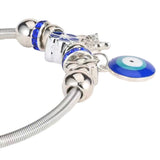 Evil Eye Pandora Style Charm Silver Crystal Bead Bangle Bracelet