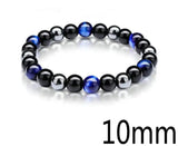 Triple Protection - Tiger Eye Royal Blue + Black Onyx + Hematite Custom Size Round Smooth Stretch (8mm or 10mm beads) Natural Gemstone Crystal Energy Bead Bracelet
