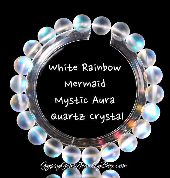 Mermaid Mystic Aura Australian Crystal White Frost Custom Size Matte Crystal Energy Bead Bracelet