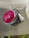 Ruby Natural Faceted Gemstone .925 Sterling Silver Oval Ring (Size 7.5)