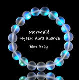 Mermaid Mystic Aura Quartz Blue Gray Matte Rustic Frost Gemstone Crystal Energy Bead Bracelet