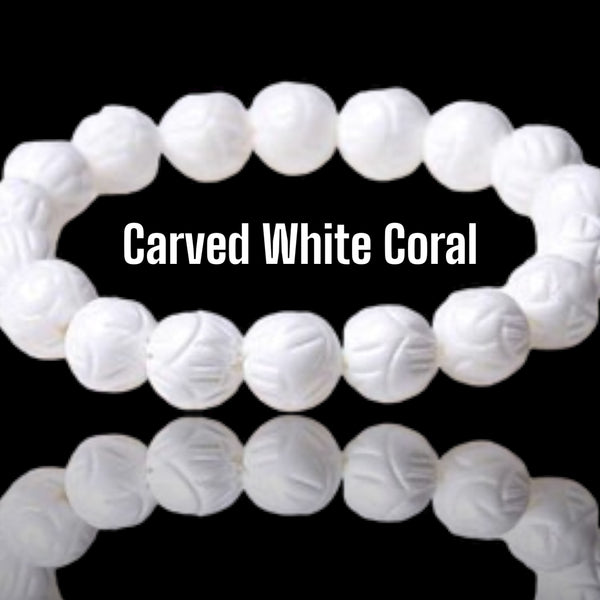 CORAL Carved White Gemstone Energy Bead Bracelet