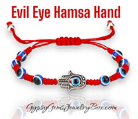 Evil Eye Hamsa Hand Red Silk Macrame Adjustable Slider Knot Good Luck Energy Bracelet