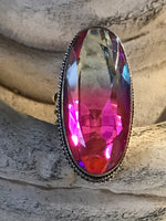 Tourmaline Bi-Color Changing Genuine Faceted Gemstone .925 Sterling Silver Oval Statement Ring (Size: 7.5)