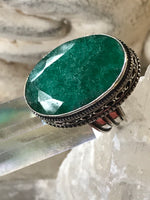 Emerald Natural Genuine Faceted Gemstone .925 Sterling Silver Oval Statement Ring (Size: 7)
