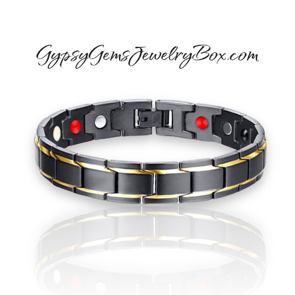 Magnetic Bio Titanium Steel Magnetic Ochre Therapy Bracelet (Black & Black/Gold)