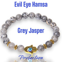 Evil Eye Grey Jasper Natural Stone Bead Energy Bracelet