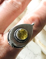Citrine Gemstone .925 Sterling Silver Locket Ring (Size 9)
